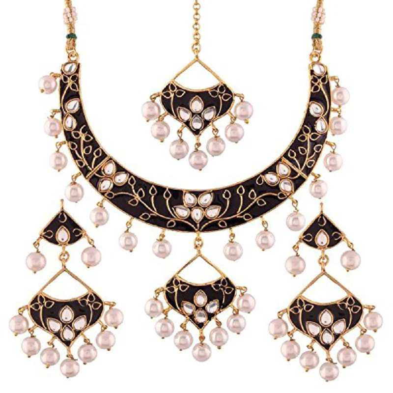 Heavy gem necklaces-Etnico Gold Plated Kundan Meenakari Necklace Jewellery Set For Women (M4084B)