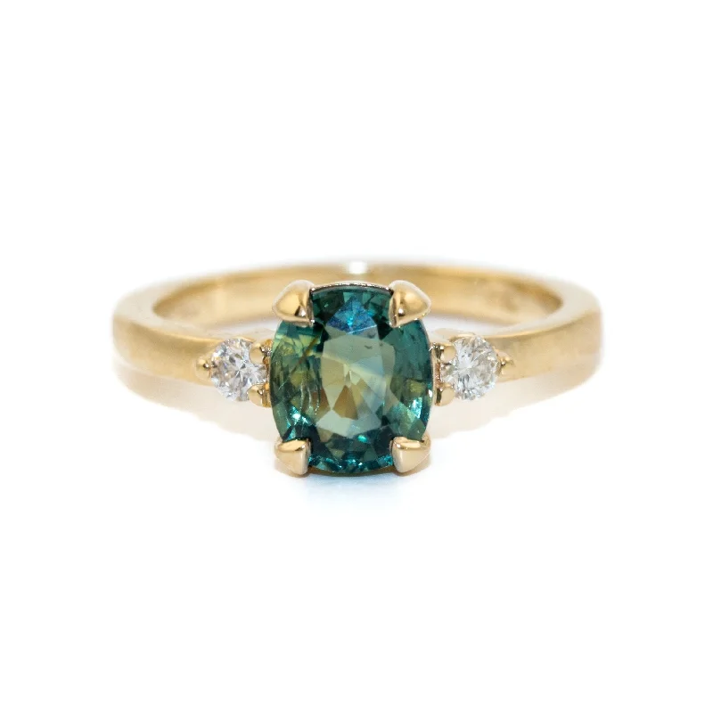 Thin frame rings-Cushion-Cut Teal Sapphire Ring - Made To Order