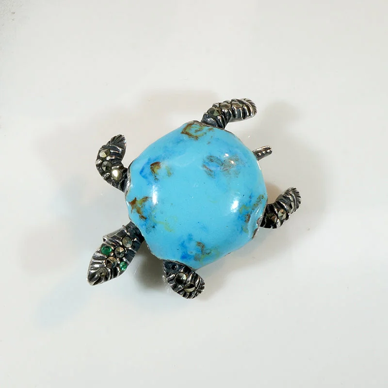 Quirky design brooch-Deco Era Sterling & Enamel Turtle Figural Brooch