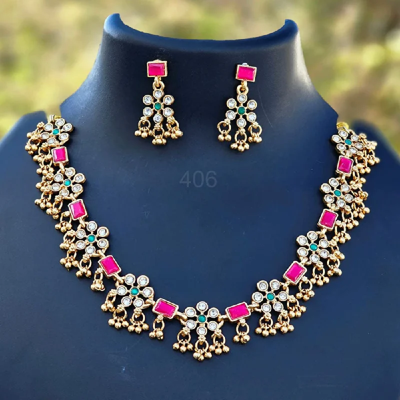 Full moon necklaces-H K Fashion Gold Plated Crystal Stone  Necklace Set