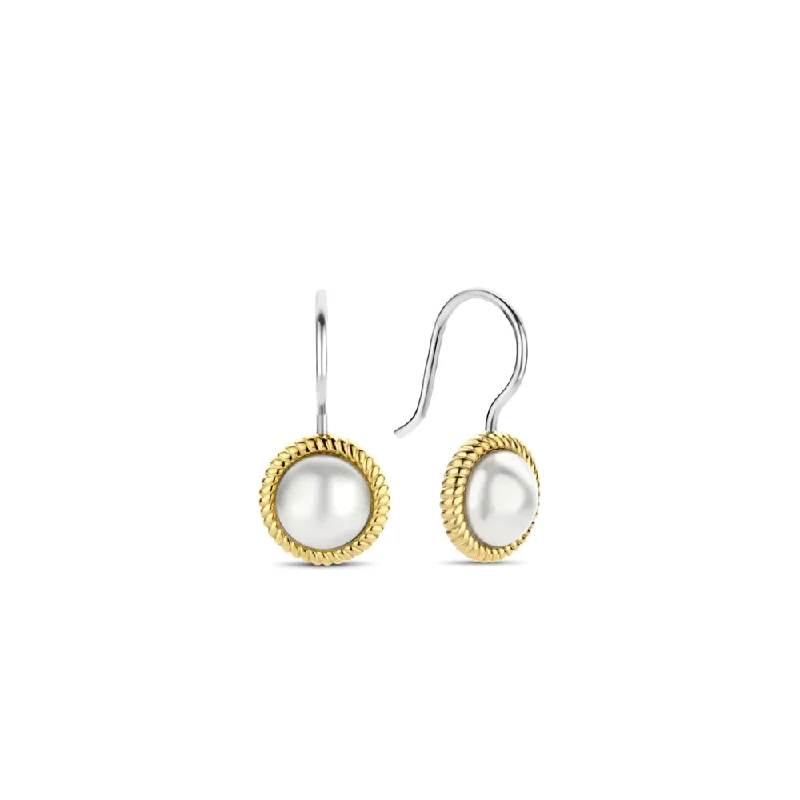 Wide hoop earrings-Ti Sento Two-Tone Pearl Drop Earrings