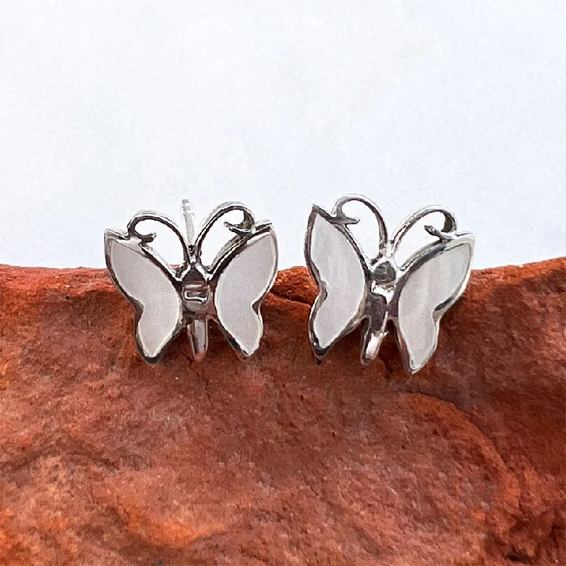 Pure crystal earrings-Mother-of-Pearl Butterfly Studs - Sterling Silver, Indonesia