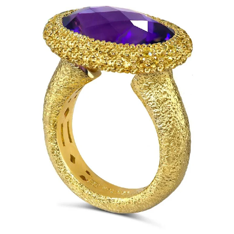 Warm wood rings-Gold Cocktail Ring with Amethyst & Yellow Sapphires