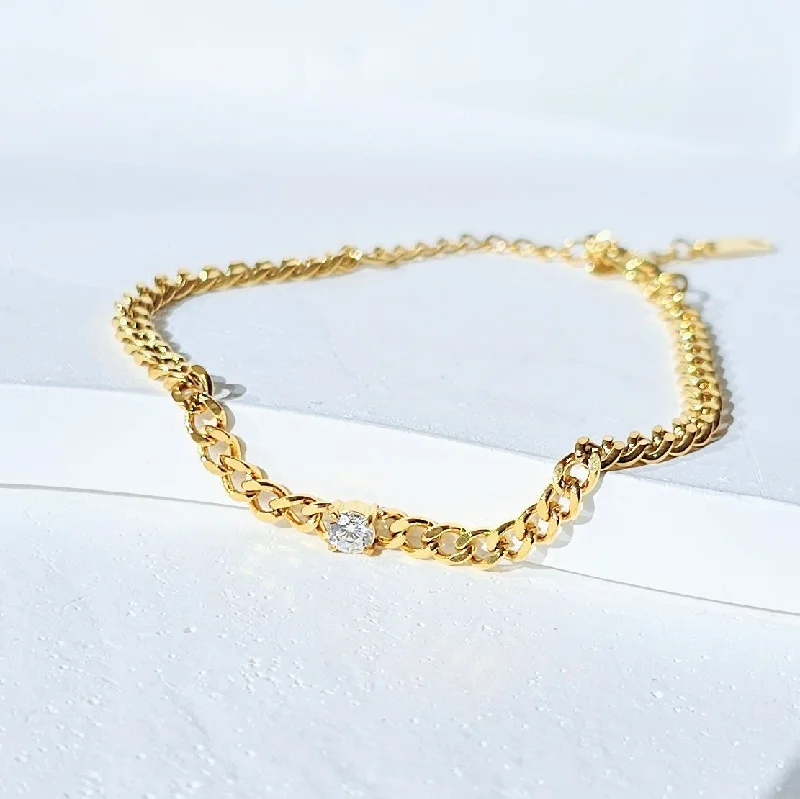 Clear gem bangles-Minimal Chain Round Crystal Bracelet