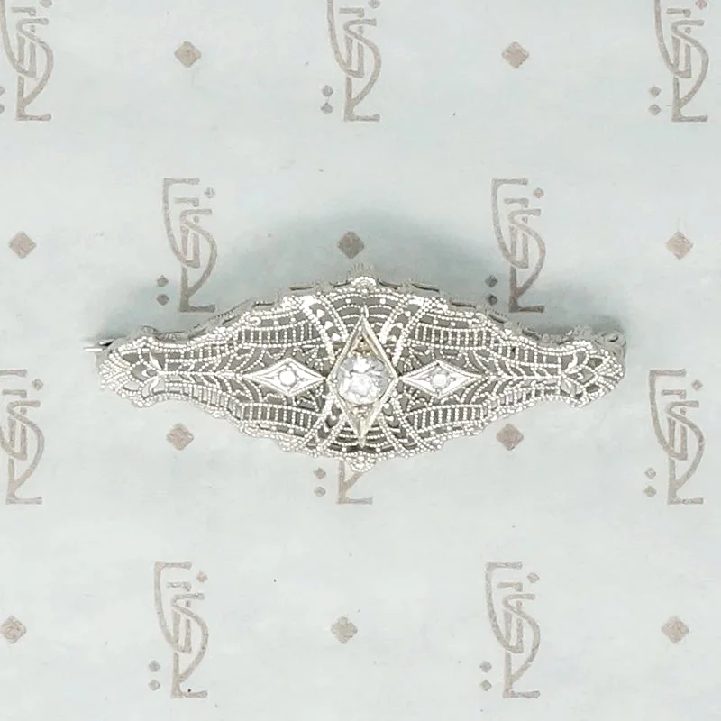 Quirky design brooch-Lacy Art Deco Filigree and Diamond Brooch