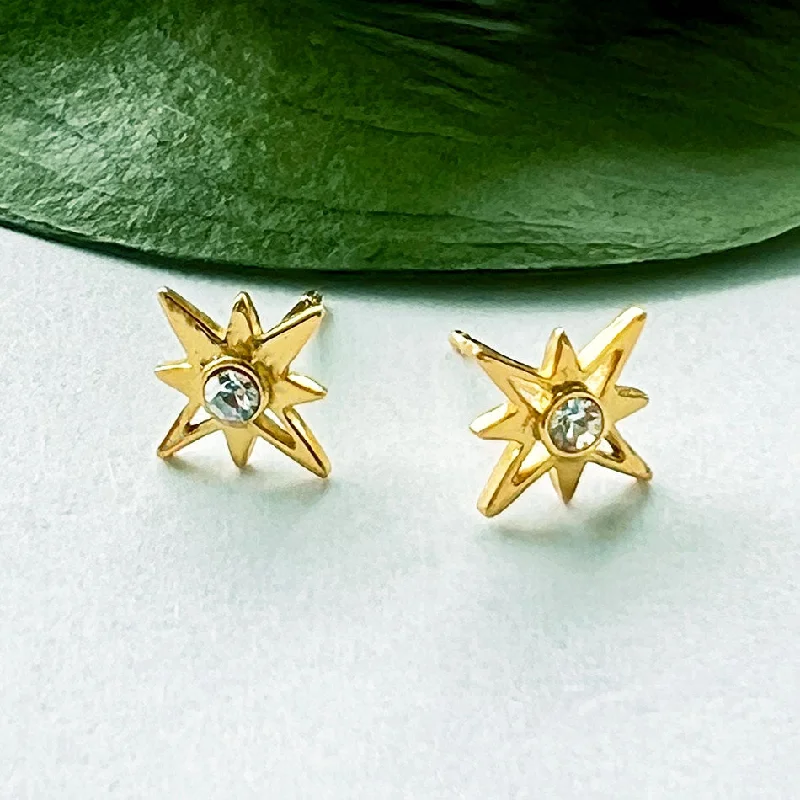 Flat knot earrings-Sparkling Starburst Studs, India