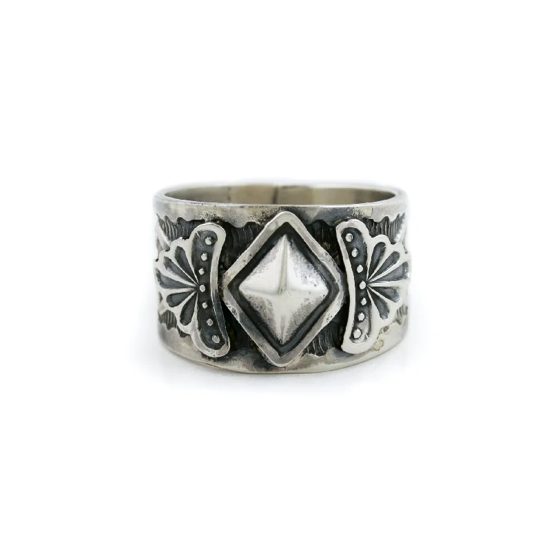 Old cameo rings-Contemporary Stamped Silver Navajo Ring