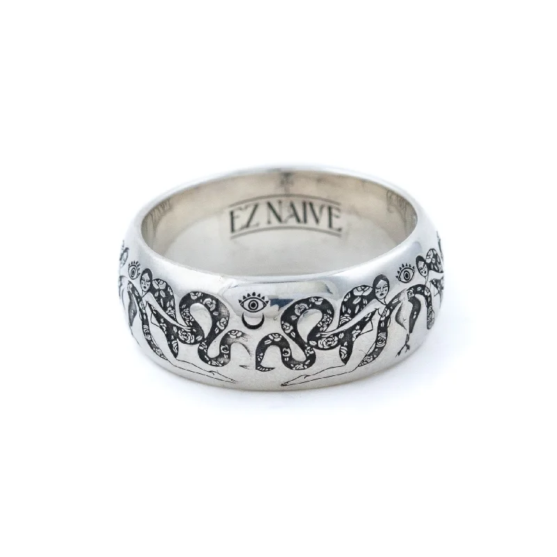 Matte band rings-Silver Intertwined Snake Band