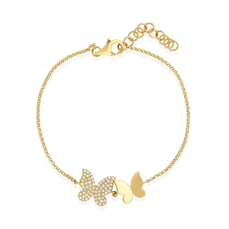 Multi-stone bangles-Gold & Pave Double Butterfly Bracelet