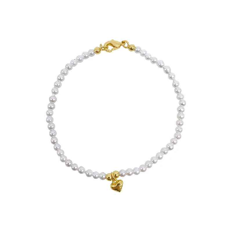 Spirit charm bangles-14k Gold Plated Seed Pearl and Heart Bracelet