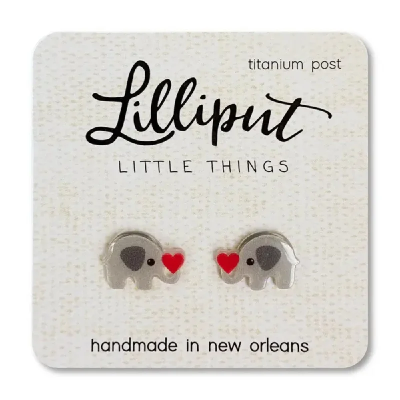 Bright stud earrings-Lilliput Little Things Elephant W Heart Earrings