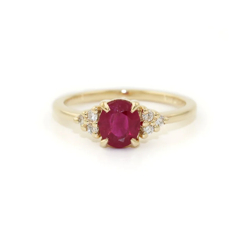 Tide motif rings-14K White Gold x 7mm Red Ruby & Lab Diamond Ring