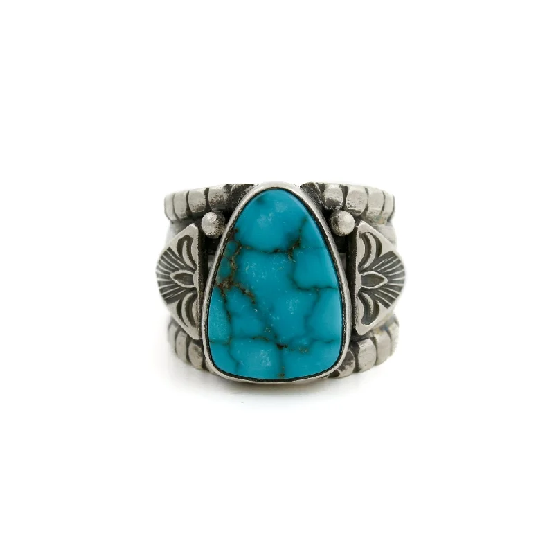 Gem stack rings-Contemporary Navajo Silver Ring x Egyptian Turquoise