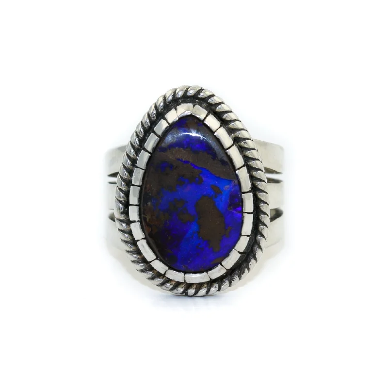 Small star rings-Boulder Opal Silver Ring