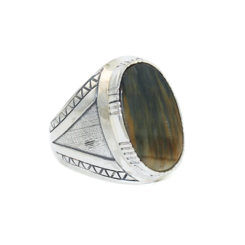 Tiny heart rings-Geometric "Lambda Λ" Ring x Blue Tiger's Eye by Kingdom