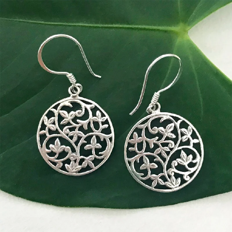 Light clay earrings-Flowering Vines Earrings - Sterling Silver, Indonesia