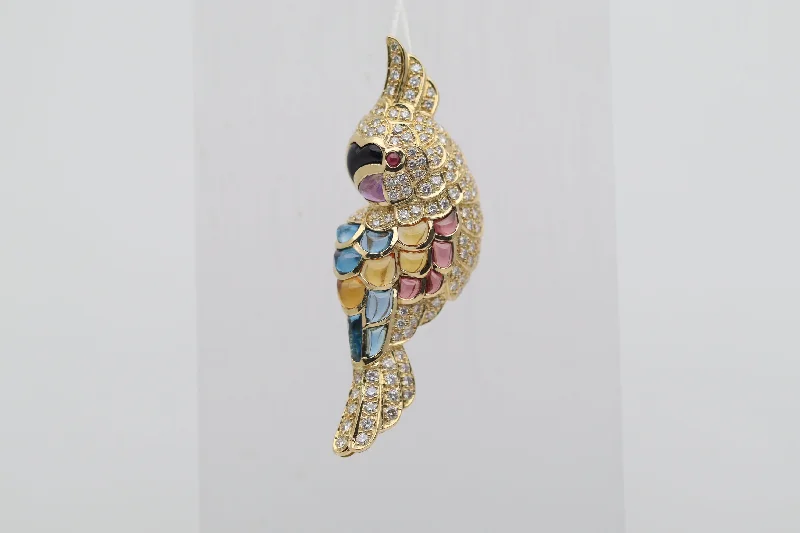 Glossy pearl brooch-Diamond Onyx Multicolor Gemstone Gold Toucan Pendant Brooch