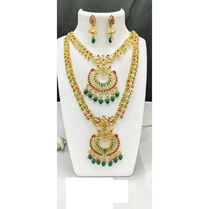 Silk cord necklaces-Akruti Collection Gold Plated Beads And Pota Stone Necklace Combo