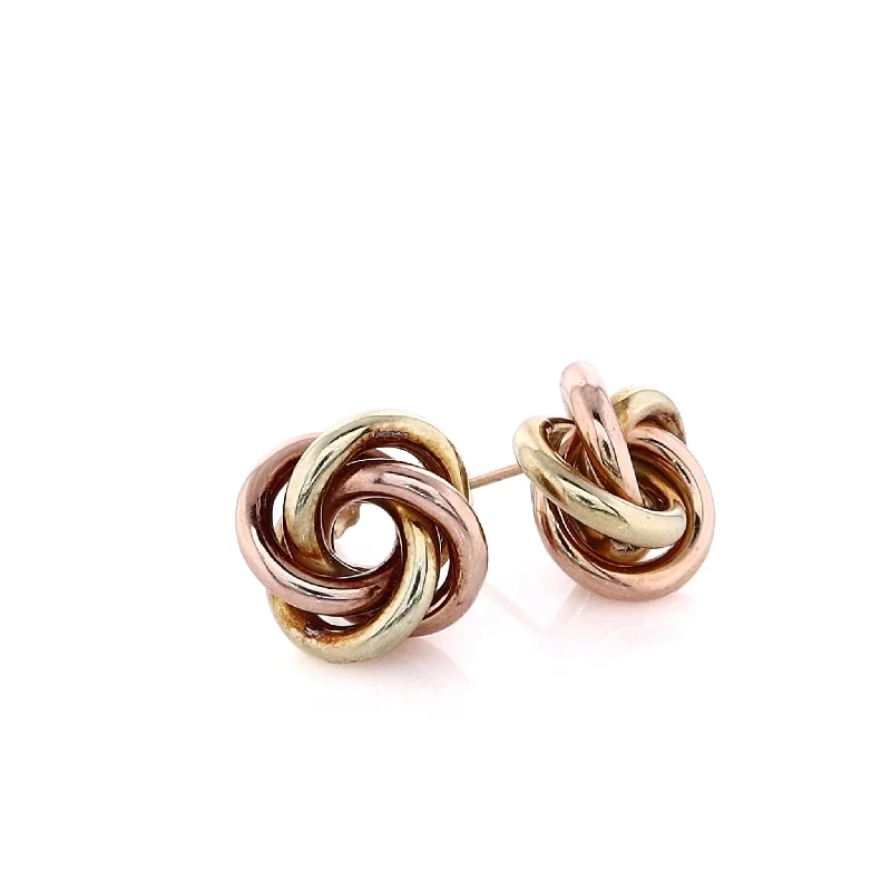 Subtle pearl earrings-Estate 14 Karat Rose and Yellow Gold Polished Love Knot Stud Earrings