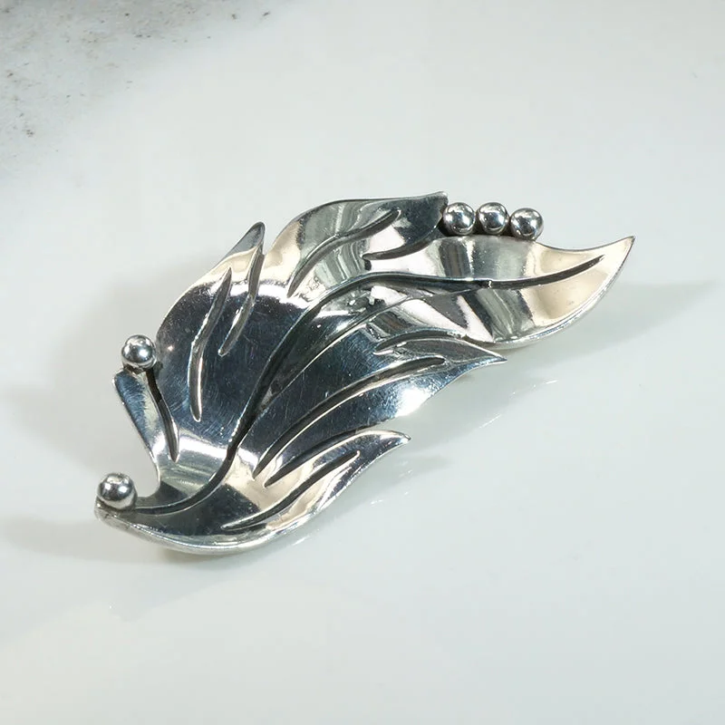 Sleek modern brooch-Elegant Sterling Leaf Brooch from Maricela