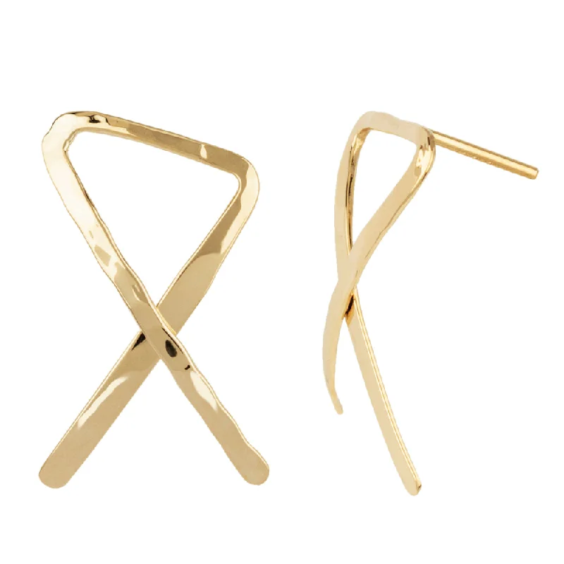 Bamboo style earrings-14k Gold Hammered Triangle Earrings