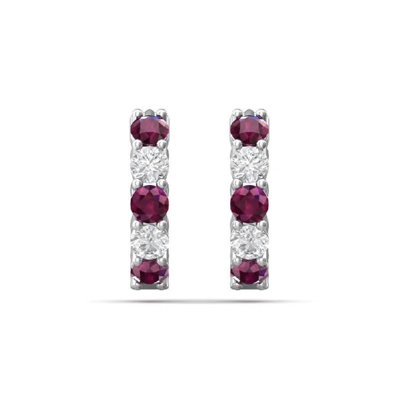 Twine bead earrings-Martin Flyer 14k Diamond & Ruby Hoop Earrings