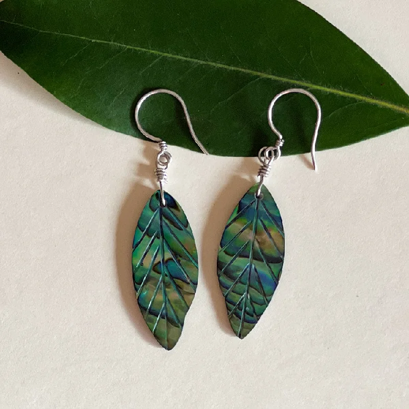 Thin threader earrings-Abalone New Leaf Earrings, Indonesia