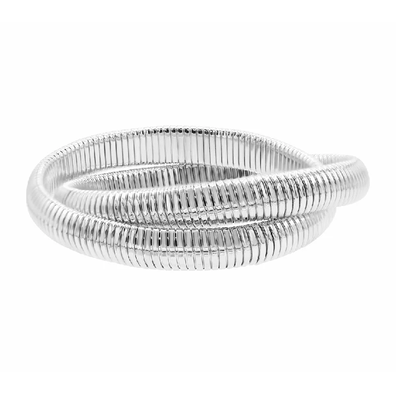 Java tile bangles-Sterling Silver Plated 2-Layer Omega Chain Bracelet