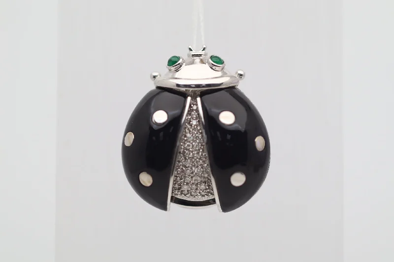 Cedar grain brooch-Diamond Onyx Emerald Gold Ladybug Pendant Brooch