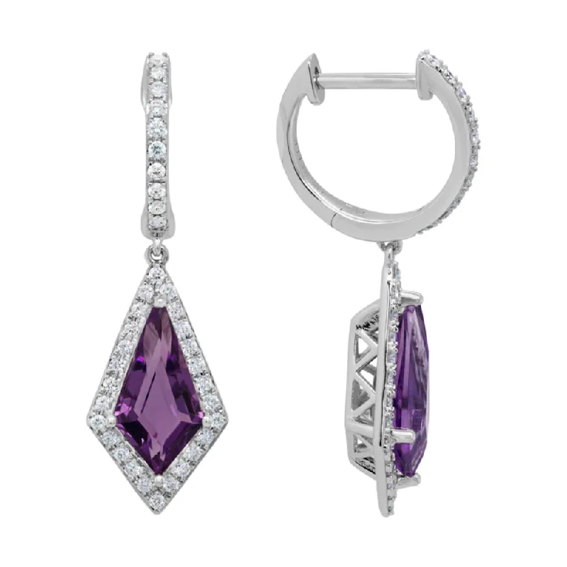 Light bead earrings-14k Gold Amethyst & Diamond Drop Earrings