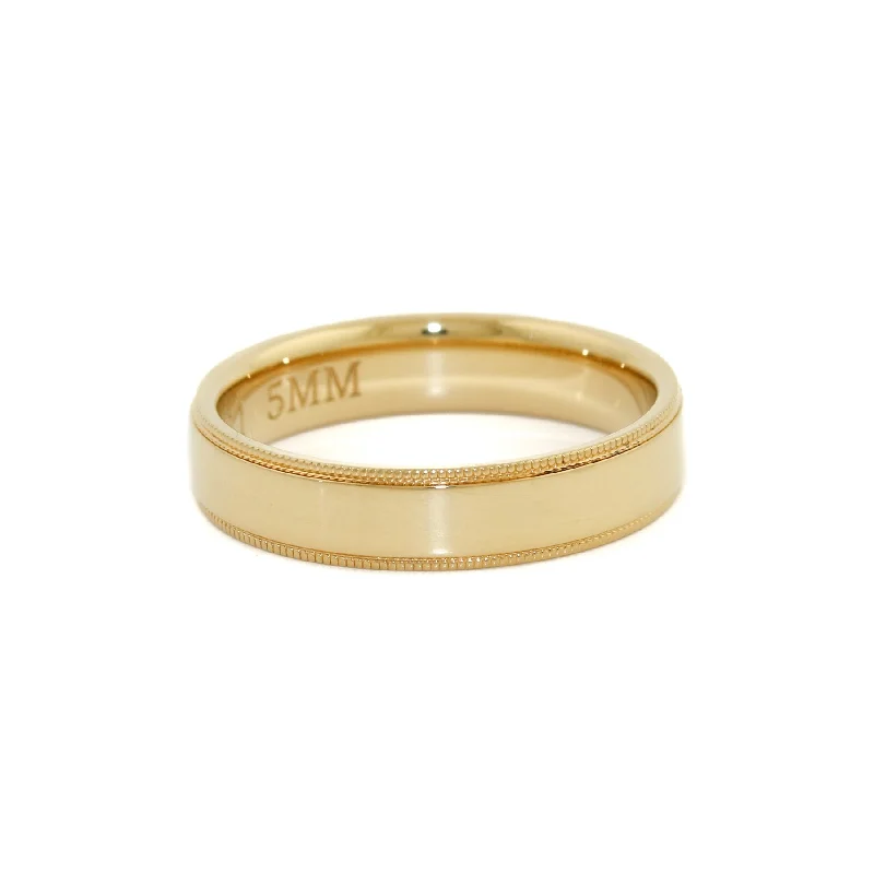 Glossy band rings-Yellow Gold x 5mm Half-Round Rope-Edge Band