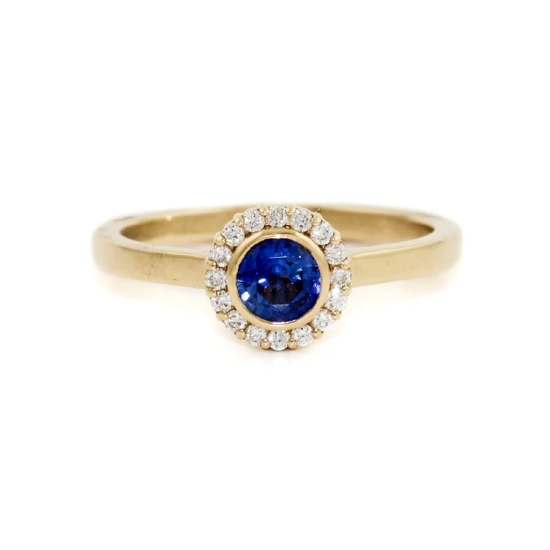 Petal design rings-14K Evil Eye Blue Sapphire Halo Ring