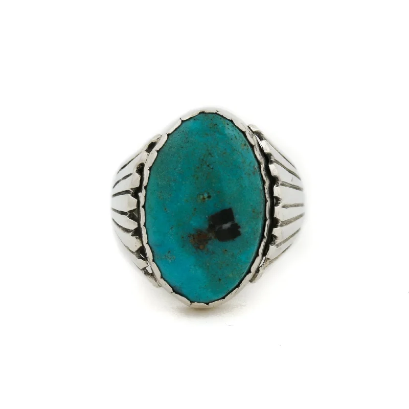 Cluster gem rings-Vintage 1970's Shell-Motif x Mongolian Turquoise Navajo Ring