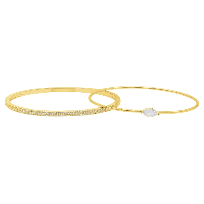 Radiant star bangles-14k Gold Plated Marquis and Pave Stacking Bangle Bracelet Set