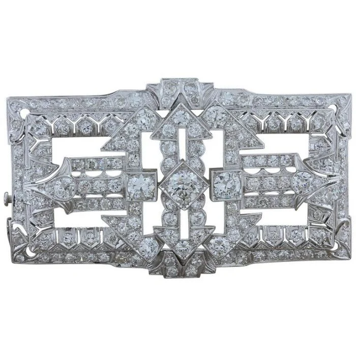 Plaited design brooch-Art Deco Diamond Platinum Brooch