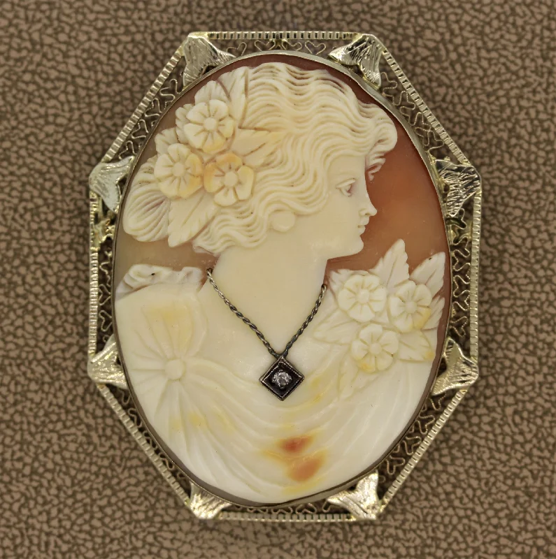 Citrine gem brooch-Antique Agate Cameo Diamond Gold Pendant-Brooch