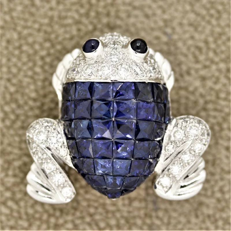 Multi-gem brooch-Mystery-Set Sapphire Diamond Gold Frog Brooch