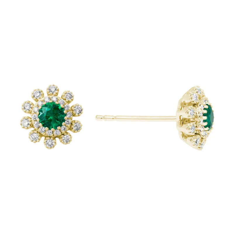 Fine bead earrings-14k Diamond and Emerald Stud Earrings