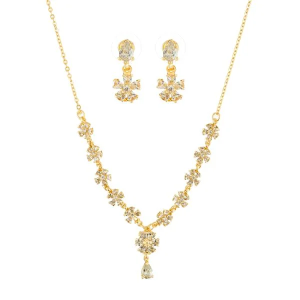 Smooth disc necklaces-Suhagan Gold Plated AD Stone Necklace Set - FBE0029