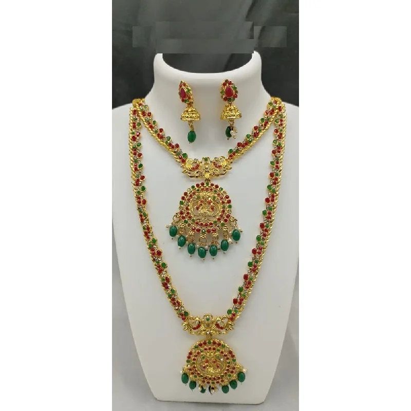 Retro charm necklaces-Akruti Collection Gold Plated Beads And Pota Stone Necklace Combo