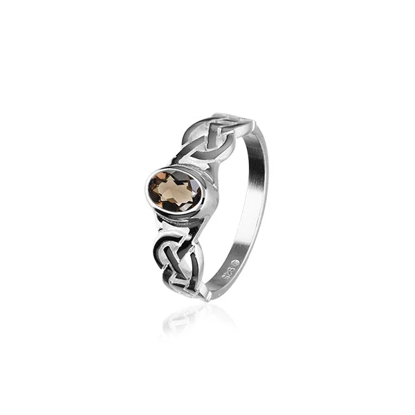 Bear charm rings-Celtic Silver Ring CR53 Smoky Quartz