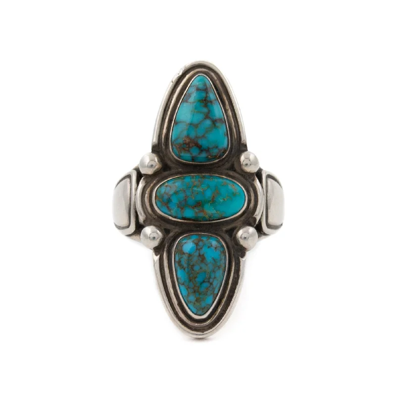 Petite flower rings-Candelaria Turquoise Tandem Ring