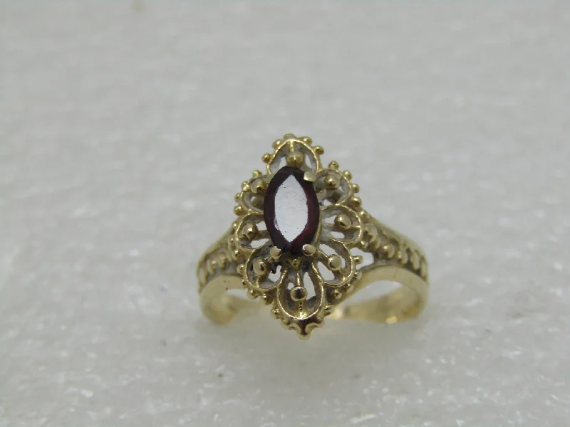 Pure star rings-14kt Gold Marquise Garnet Filigree Ring, Sz. 6.25, 3.0 Gr., .35 ctw, Signed