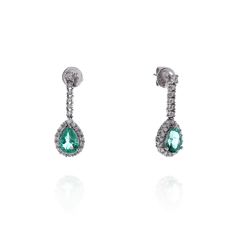 Astro charm earrings-Estate 18k White Gold Emerald and Diamond Dangle Earrings