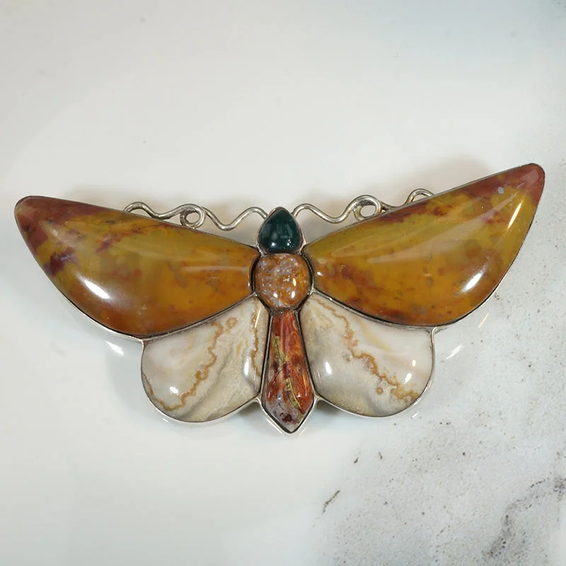 Beaded gem brooch-Whimsical Agate Butterfly Scottish Pebble Brooch