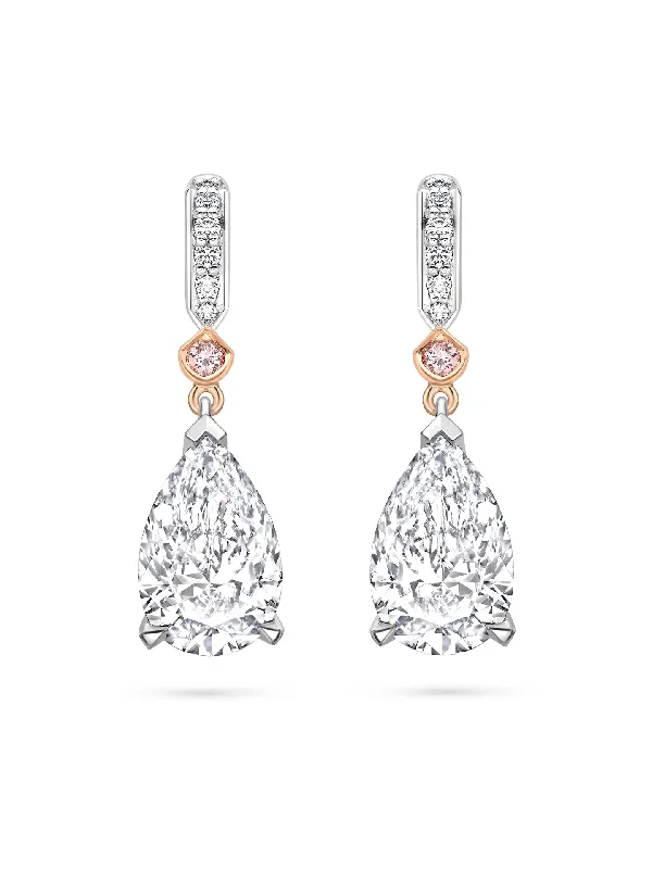 Deco style earrings-Classic Pear Diamond and Pink Diamond Drop Earrings