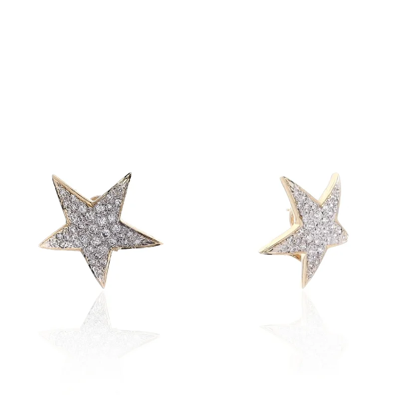 Worn medallion earrings-Estate 14k Yellow Gold Pave Diamond Star Design Earrings