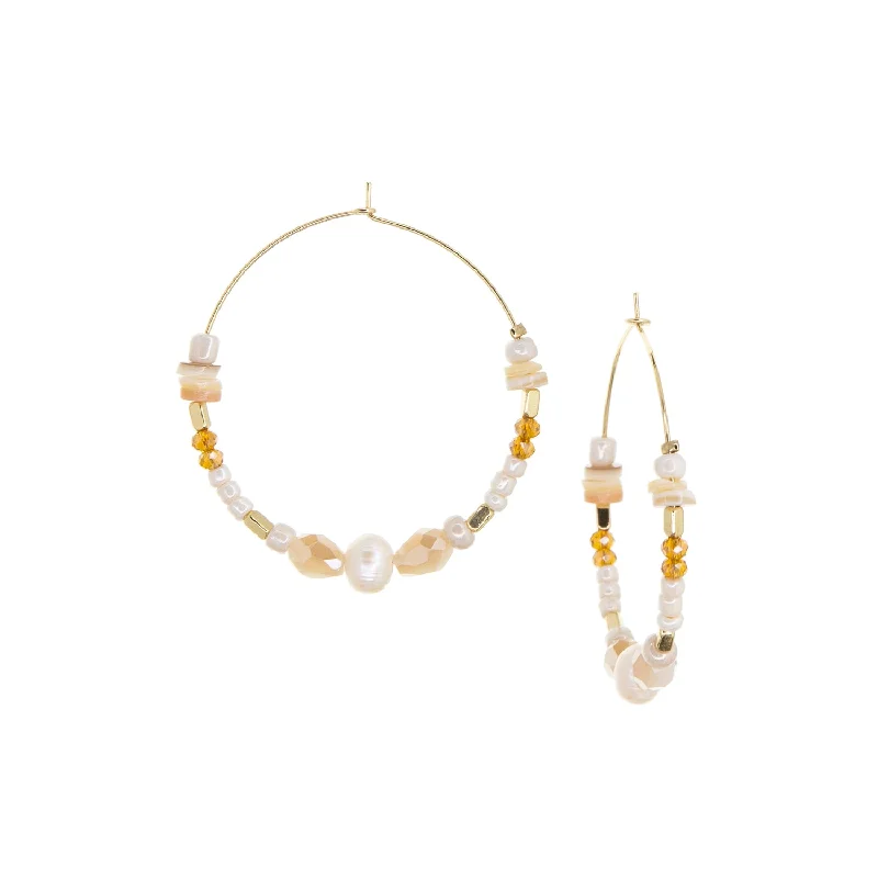 Thin pearl earrings-mixed bead hoop