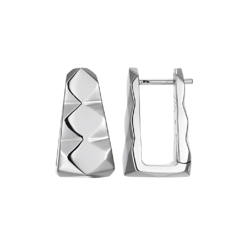 Silk fringe earrings-Elle "Captivate" Sterling Silver Rectangular Hoop Earrings