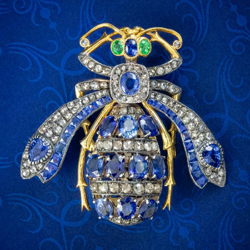 Astro motif brooch-Art Deco Style Sapphire Diamond Bee Brooch 5.2ct Of Sapphire